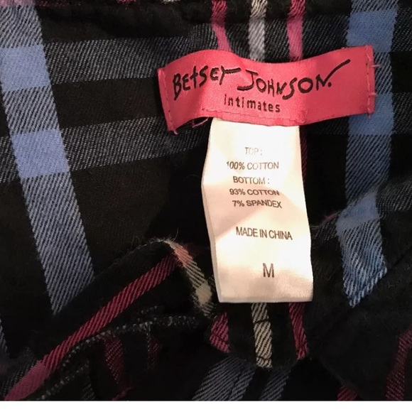 Vintage BETSEY JOHNSON Intimates Plaid Flannel Pajama Shirt Sleep Dress Black - Picture 6 of 7